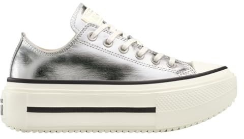 Converse Unisex-vuxen Chuck Taylor All Star lyft dubbel stapel plattform metallisk sneaker, Silver metallisk/svart/svart, 39 EU