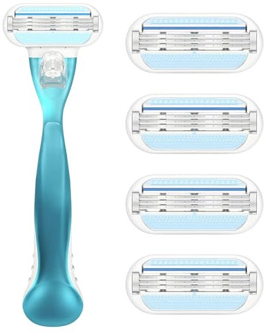 Kemuz Rasoio Donna 5 in 1 con 4 Lamette di Ricambio, Rasoio Corpo con Impugnatura Ergonomica Blu, Lamette Donna per Gambe, Ascelle e Parti Intime, Ricambi Compatibili con Venus