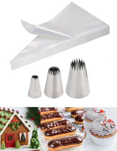 French Star Piping Tips and Bags Set for Churros, Shells, Rosettes, Swirls & More with Deeply-Grooved and Smooth Designs, 23 Pcs