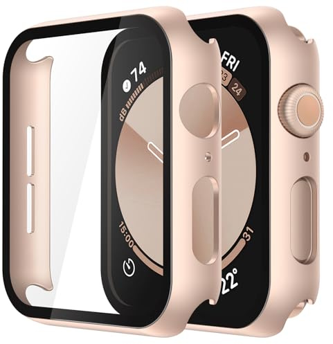 Misxi Hülle mit Displayschutz für 40mm Apple Watch SE3/SE2/SE/6/5/4 | 2 Stück, Harte PC-Schutzhülle, Gehärtet Displayschutzfolie, Kratzfest & Stoßfest, Ultradünn, 1 Rosegold + 1 Transparent
