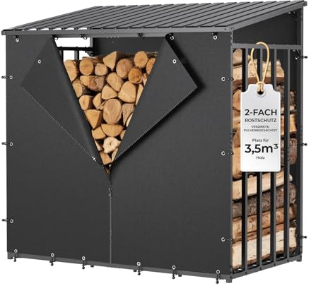 CHOSHOME Kaminholzregal Außen 185x105x185cm, Metall Wetterfest Brennholzregal, Anthrazit Garten Kaminholzunterstand 5,25 SRM / 3,45m³, Metalldach, Feuerverzinkt, Holzlager (Mit Wetterschutz)