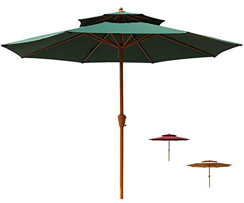Ombrelloni da Giardino, ombrellone da Giardino a Doppio Piano, 2,7 m, Grande, Impermeabile, con manovella e 8 Stecche in Ferro, per Esterni, Piscina, Spiaggia e Giardino.