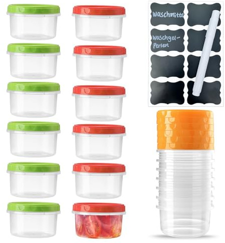 18 Stück Frischhaltedosen mit Deckel, 250 ml Gefrierbehälter, Kleine Dosen mit Deckel Plastik mit Blankoetikett, Wiederverwendbare Lebensmittelbehälter, für Joghurt, Obst, Salat