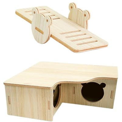 DGHEGDUI 1 Pièce De Maison en Bois De Trois Chambres, 1 Pièce De Balançoire, Maison en Bois pour Animaux De Compagnie, Accessoires De Jeu pour Animaux, Joli Nid De Couchage pour Hamsters.