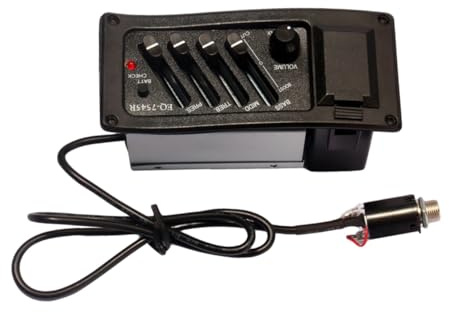 LIFKOME Gitarren Tonabnehmer 4-band Eq Vorverstärker Modell 7545r aus Kunststoff und Metall Schwarz mit 2,5-mm Stecker Anschlusskabel Geeignet für Folk und Akustikgitarren
