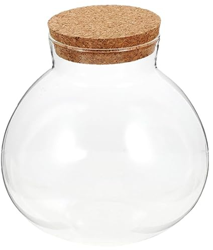 BESPORTBLE Barattolo Rotondo in Vetro Trasparente con Tappo in Sughero Contenitore per Mini Ambienti Creativi Vaso Decorativo Compatto per Arredamento Casa e Ufficio
