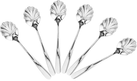 VALICLUD 6pcs Stainless Steel Shell Shape Dessert Spoons, Elegant Small Coffee Spoons for Cake, Pudding and Serving in Coffee Shops, Hotels, Also Suitable for Prawn Cocktail Glasses