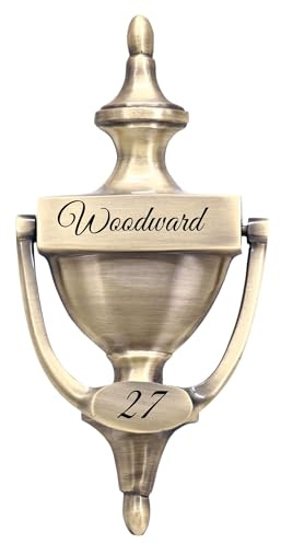Personalized Brass Door Knocker – Custom Engraved with Name & Number, Victorian Urn, Vintage Cast Brass Knocker, Unique Housewarming Gift, Decorative Front Door Accent, Knock Knock