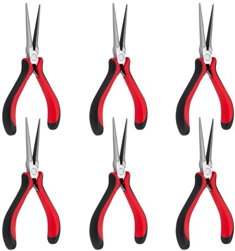 UNICRAFTALE 6Pcs Red Long Needle Nose Pliers 14.7cm Long Nose Mini Precision Pliers for Jewelry Making Carbon Steel Longs Reach Needle Noses Plier with Spring Loaded for Repair Bending Wire