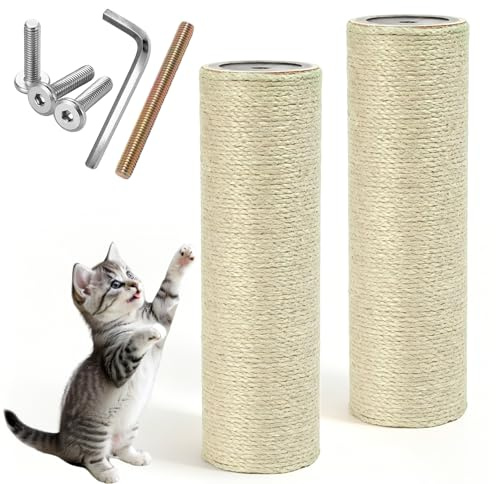 2 varillas de repuesto para rascadores para gatos, 35 x 7 cm, tronco de sisal natural con tornillos M8 y llaves para muebles de gatos, recambios para gatos y árboles
