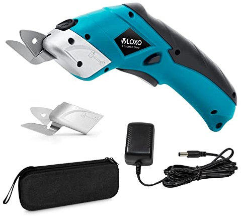 VLOXO Elektrische Schere Kabelloser Schneider mit 2 Schneidklingen für Handwerk zum Schneiden von Karton Leder Teppich Topfpflanze Blumen wiederaufladbare Kartonschneider mit Ladengerät Blau