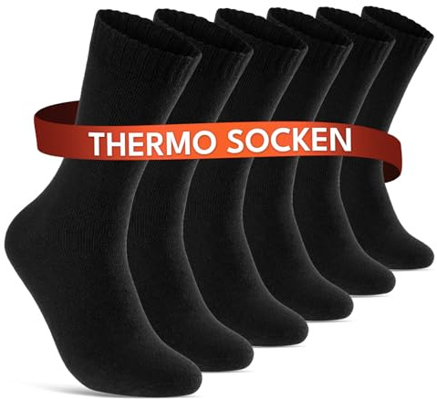 sockenkauf24 6 | 12 | 24 Paar THERMO Socken Damen Wintersocken Baumwolle Vollfrottee Schwarz 10900 WP (6 Paar 35-38)