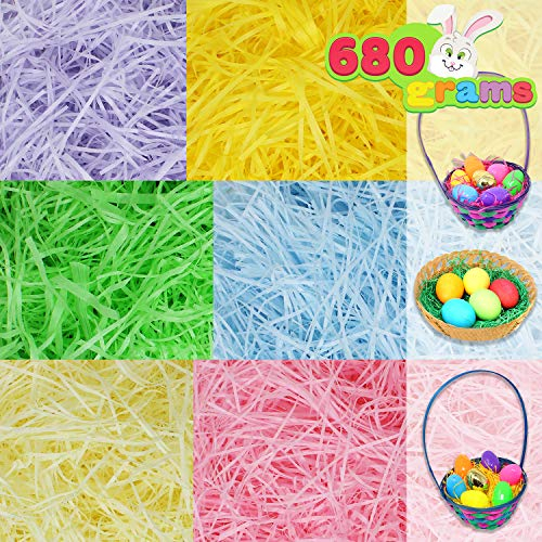 Easter Grass 24oz (680 g) 6 colori Pimboli di riempimento per cesti di Pasqua, erba di carta brandelli riciclabili per decorazioni per la caccia alle uova di Pasqua, bomboniere