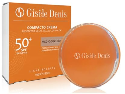 GISÈLE DENIS - Crema Compatta 10 gr, Fondotinta Compatto e Protezione Solare Viso, Colore Medio Scuro e SPF 50+, con Vitamina E, per Pelli Scure, Fondotinta Viso, Abbronzatura Naturale