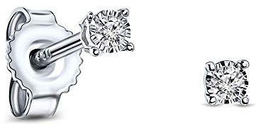 Miore - Orecchini Donna Oro Bianco Vero 9KT 375 - Diamanti Naturali. Orecchini Punto Luce Piccoli a lobo, Orecchini anallergici con perno passante e chiusura a farfalla.