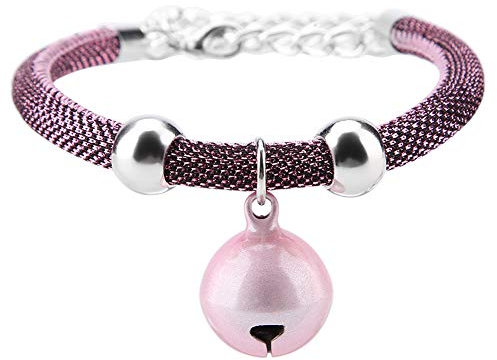 Dioche Katzenhalskette im Japanischen Stil mit Glocke, Nylon-Katzenglockenhalsband mit Verlängerungskette Haustiere Zubehör(Rosa)