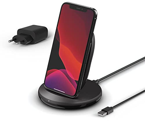 Belkin Chargeur à induction BoostCharge Stand 15 W (chargeur sans fil Qi rapide pour iPhone, Samsung, Pixel etc.) - Noir - Almentation incluse