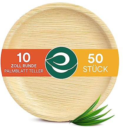 ECO SOUL 50 Palm Leaf Plates 10”(25cm) Round Large Bamboo Plate I Eco Friendly, Biodegradable, Compostable Heavy-Duty Plate, Disposable Plates for Christmas Dinner, Party & Events