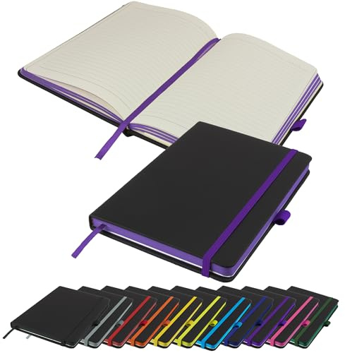 Savvy Bee Executive Notizbuch mit kontrastierendem Papierrand, A5, liniert, gebundenes Tagebuch mit Stiftschlaufe, Gummiband, Papiertasche und 196 Seiten, Notizbuch, Notizbuch, Tagebuch, Block (lila)