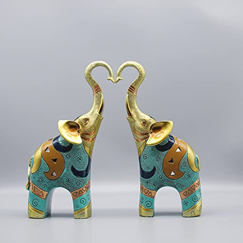 sugutee Viel Glück Elefanten-Dekoration für Zuhause, große goldene Elefantenstatue für Heimdekoration, kleine Elefantenfiguren und Statuen (2 Stück, mittelgroß)