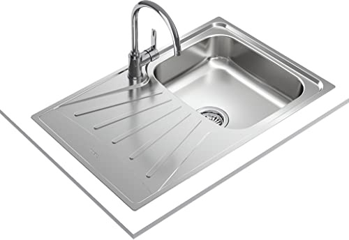 TEKA Fregadero Encastrado 1 Cubeta con Escurridor, Acero Inoxidable Pulido, Reversible, Profundidad 16cm, Desagüe Manual con Canasta 3½ y Sifón, Para Mueble de 45cm, Modelo StarBright 45 E XP