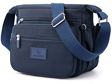 PORRASSO Damen Umhängetasche Casual Schultertasche Multi Tasche Nylon Handtasche für Reisen Wandern Täglichen Gebrauch Blau