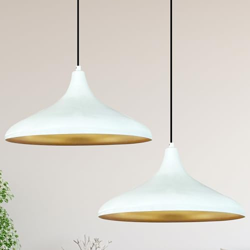 bamyum Küchenlampe I Champion I Hängelampe Schlafzimmer Ø 35 cm 2 Stück E27 Metall Lampe Wohnzimmer Pendelleuchte Skandinavisch Hängelampe Esstisch Pendelleuchte 2 Flammig Schlafzimmerlampe - Weiß