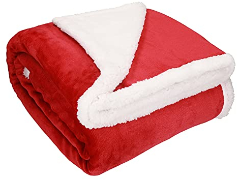 Betz Luxus Flanell Sherpa Kuscheldecke Verona - Wohndecke XXL Flauschig Warm Sofadecke Decke Couch Größe 150x200 cm Farbe Rot