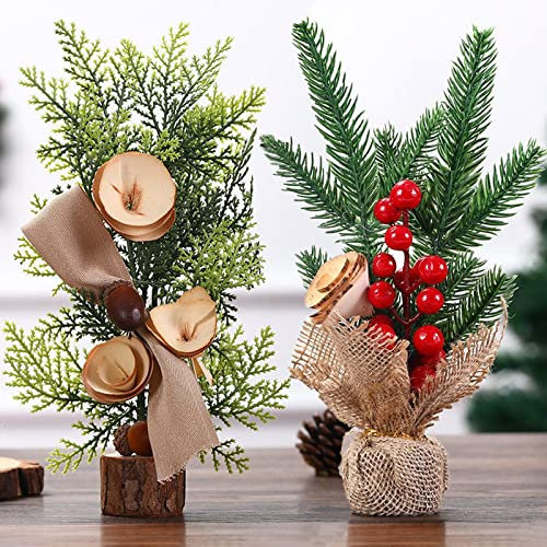 2 Stück Mini Weihnachts Baum, Mini Weihnachtsbaum Künstlicher, Mini Weihnachtsbaum Künstlicher,Weihnachtsbaum Schnee Klein mit Holzsockel für Weihnachtsdeko Tischdeko DIY Schaufenster