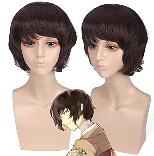 Parrucca per puntelli Corrispondenza Performance Modeling Bungou Cane randagio Naturale Riccio Capelli Corti Marrone Scuro Capelli Finti Osamu Dazai Cos Parrucca