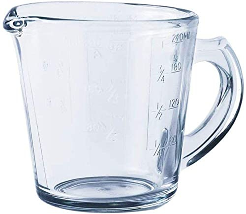 Vaso Medidor Graduado de Vidrio, Taza Medidora de Leche, Taza Medidora Transparente, Vaso de Agua Fría con Tapa, para Zumo, Leche y Repostería,240ml