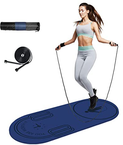 LaiEr Hopprepsmatta, fitnessträningsmatta knäskydd stötabsorption hopprep matta halkfri för hemmagym (140 cm x 62 cm x 8 mm)