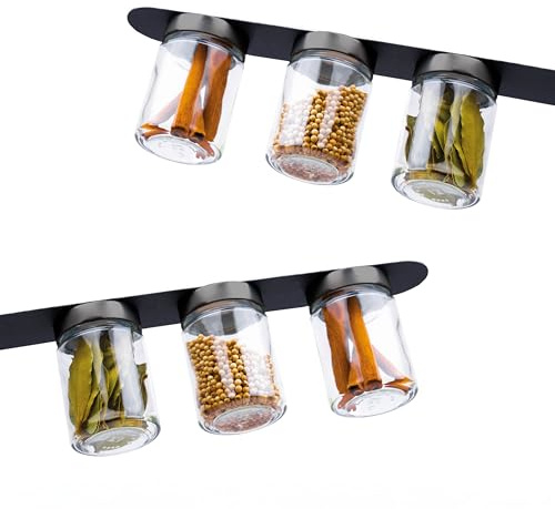 silwy® Feinkost-Magnetgläser 6er Set CLASSY mit integrierten Magneten und inkl. zwei Metall-Leiste in BLACK
