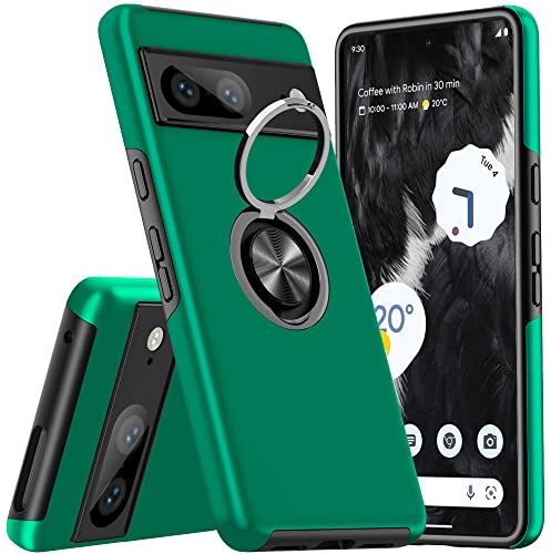 KRAFTCARE for Google Pixel 7 5G Case with Kickstand Ring, Upgrade Shockproof and Anti Scratch 360° Magnetic Ring Holder Stand Protective Phone Case Cover for Google Pixel 7 5G - Dark Green