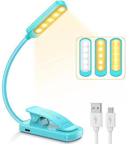 Luz Lectura, TEAMPD Lampara de Lectura USB Recargable de 360° Flexible con 10 LEDS 3 Modos de Luz (Luz Cálido y Blanco) Luz de Lectura para Lectores Noche, E-Reader, Tablet, Estudio, Cama, Libro,Viaje