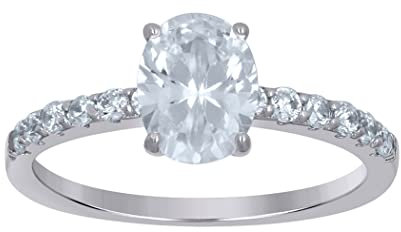 Damen-Verlobungsring aus 925er Sterlingsilber, ovaler Solitär, Zirkonia, simulierter Diamant, ovaler Verlobungsring für Damen – Ringgrößenoptionen: J bis R, Sterling Silber
