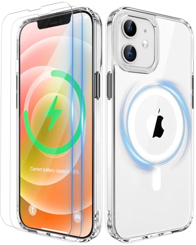 ORETECH für iPhone 12 Hülle mit 2 Schutzfolie, Klar | Kompatibel mit Mag Safe,Stoßfest Kratzfest Transparent Rückseite Handyhülle für iPhone 12/12 Pro