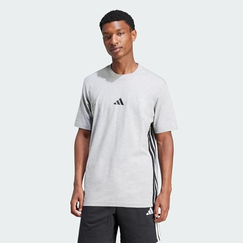 adidas Herren Essential Three Stripes Single Jersey Shirt, medium Grey Heather/Black, XXL