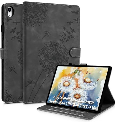 Rostsant ipad 10 Generation hülle 2022 10,9 Zoll/iPad 11 (A16) 2025 Löwenzahn PU Leder ipad hülle 10. Generation Brieftasche Tasche Schutzhülle Magnetisch Schutzhülle Schwarz
