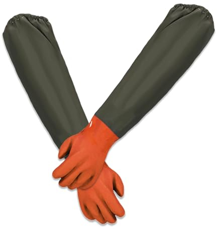 Gants de Nettoyage d'Étang, Longue Section, Gants de Sécurité, Imperméables, Huamirra, 70 cm, Orange