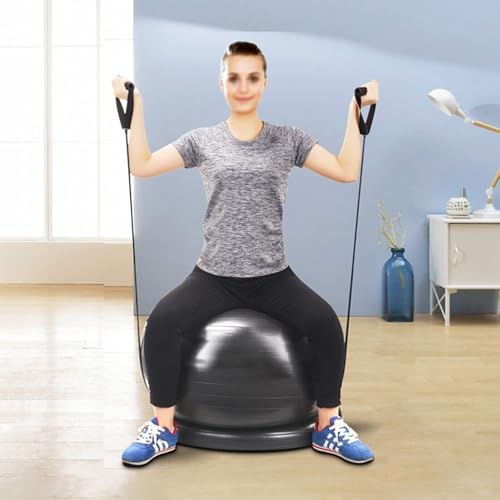 Sitzball Stabilitätsballstuhl mit Bändern und Untergestell, Stabiler Schreibtisch-Kugelstuhl zur Ausrichtung der Wirbelsäule, Gymnastikballsitz für Yoga/ Workout/ Fitness/ Pilates ( Size : Diameter 55