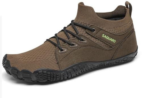 SAGUARO Unisex Barefoots Män Kvinnor Trail Running Skor Andningsaktiva Halkfria Bekväma Lättviktiga Mid-Top Barfota Skor, Brun, 47 EU