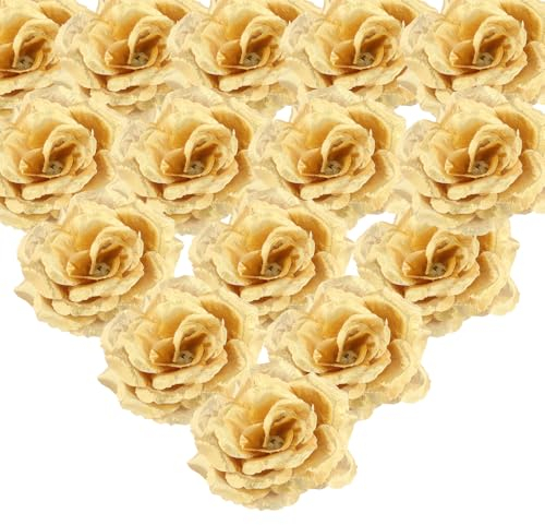 30PCS Artificial Rose Flower Head, 8 cm Silk Roses in Bulk, Faux Gold Heads for Centerpieces, Home, Wall, DIY Crafts, Wedding Bouquets, Party Decor