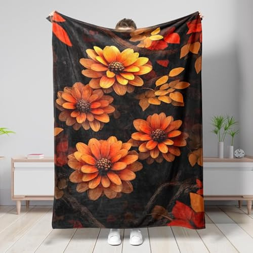 Drapeau de jardin floral d'automne - Fleurs de dahlia orange - Décoration d'intérieur - Drapeau de jardin double face en toile de jute - Décoration de pelouse extérieure - 127 x 152 cm