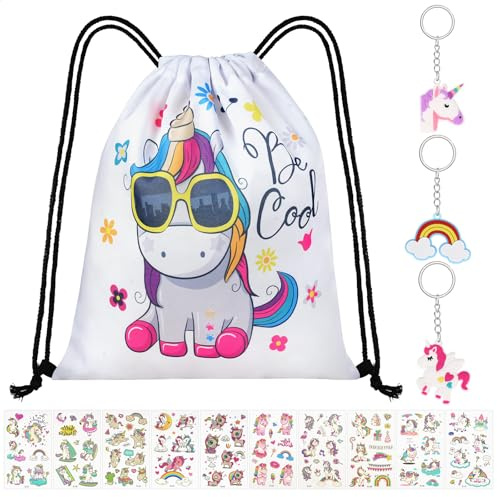 URAQT Turnbeutel Kindergarten, Einhorn Unicorn Turnbeutel Rucksack, kids Turnbeutel, Sticker, Armbänder als Partygeschenk