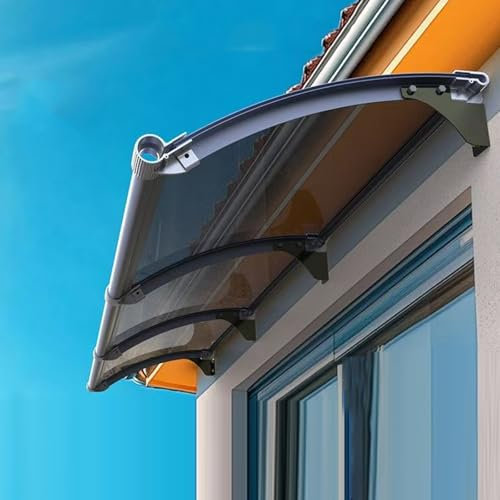 kufu01 Auvent de Porte Aluminium,Toit Marquise en Polycarbonate Porte Résistante Toit Abri Protection,Auvent Fenêtre Incurvé Contre Pluie Neige UV,4 Couleurs Disponibles (80x90cm/32 x35,Gray)