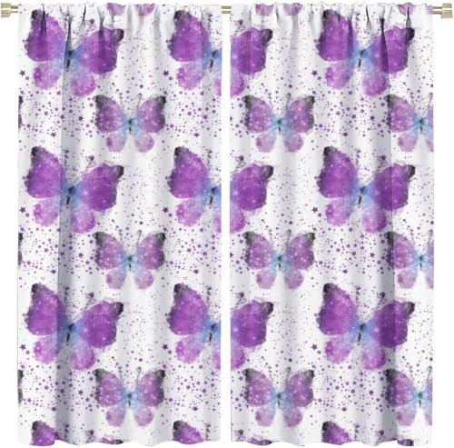 Vorhang Kinderzimmer Blumentier Schmetterling Kinder Vorhänge Mit Ösen Polyester Gardinen Thermovorhang Blickdicht Ösenschal Kindergardinen 280X250 cm (B + H) Für Wohnzimmer,2Er Set-165633821