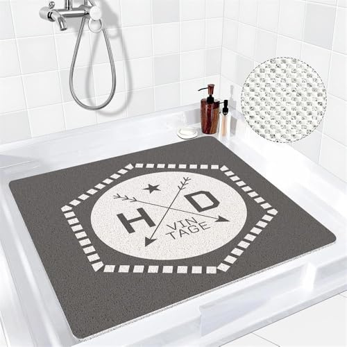 Surwin Duschmatte rutschfest Quadrat Badewannenmatte Moderne Weich Komfort PVC-Luffa Badmatte mit Ablauflöchern, Schnell Trocknend, für Badewanne und Nassbereiche (Retro-Grau,80x80cm)