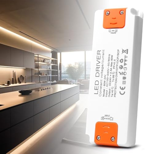 BRIMETI Transformador 220V a 24V 60W Alimentación 2,5A Ultra Fino Transformador 24V Fuente de Alimentación LED Driver de Bajo Tensión Controlador Voltaje Constante para LED Tira Interiores