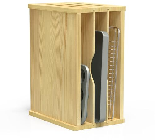 sandpaint 4-stöckige Holzschrank-Trennwände, vertikale Küchen-Backblech-Organizer, Aufbewahrungspfannen, Backbleche, Schneidebrett